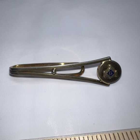 Vintage Gold Tone Masonic Tie Clasp - Picture 1 of 7